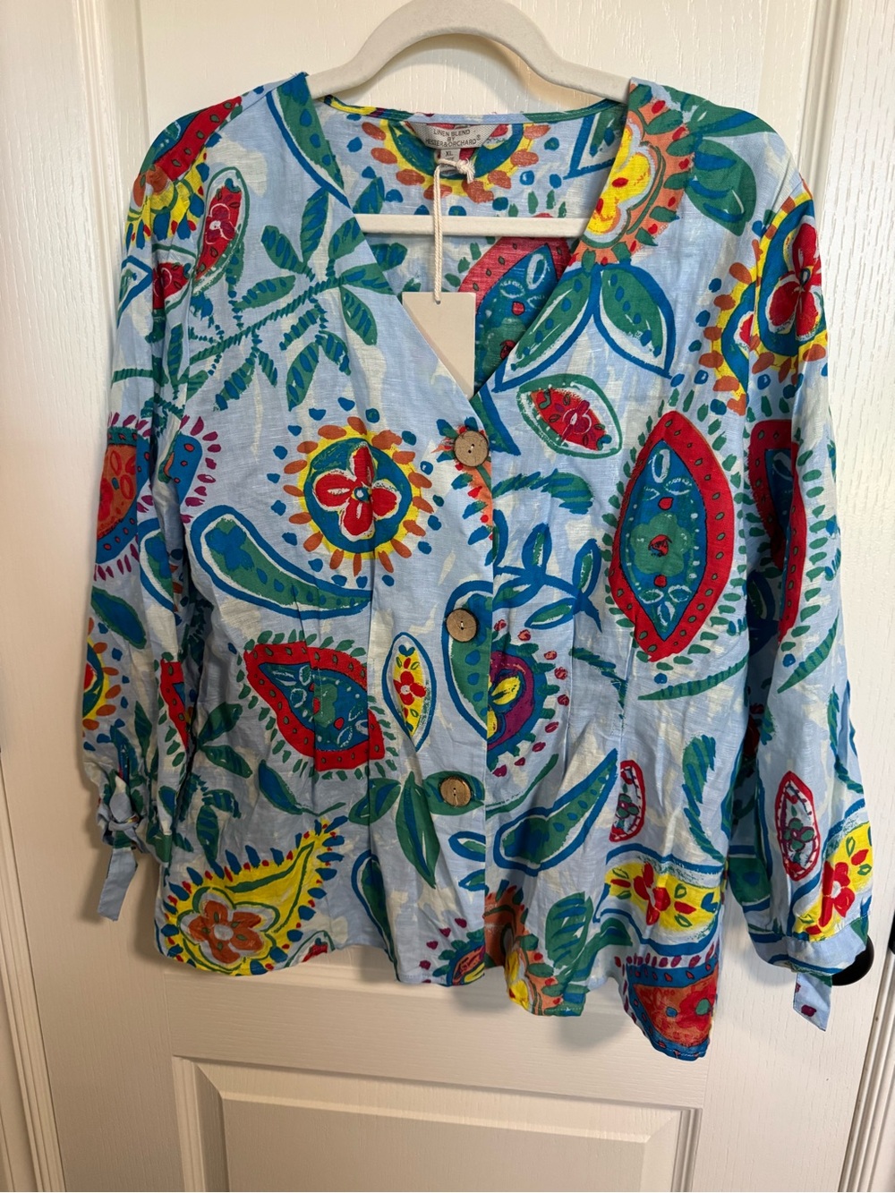 🛍️ Hester & Orchard Linen Blend Floral Paisley Blouse